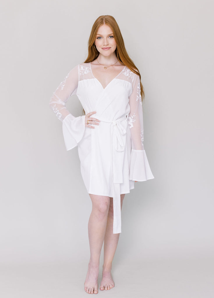 HILDY ROBE- WHITE WITH WHITE MESH - Robed With Love