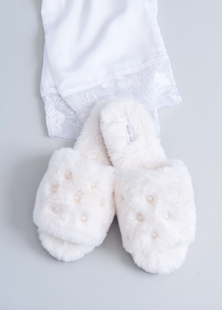 Fuzzy Pearl Bridal Slipper - Robed With Love