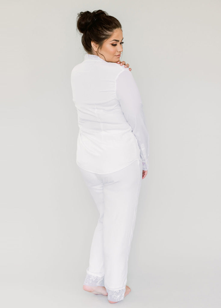 Katelyn Pajama Blouse- White - Robed With Love