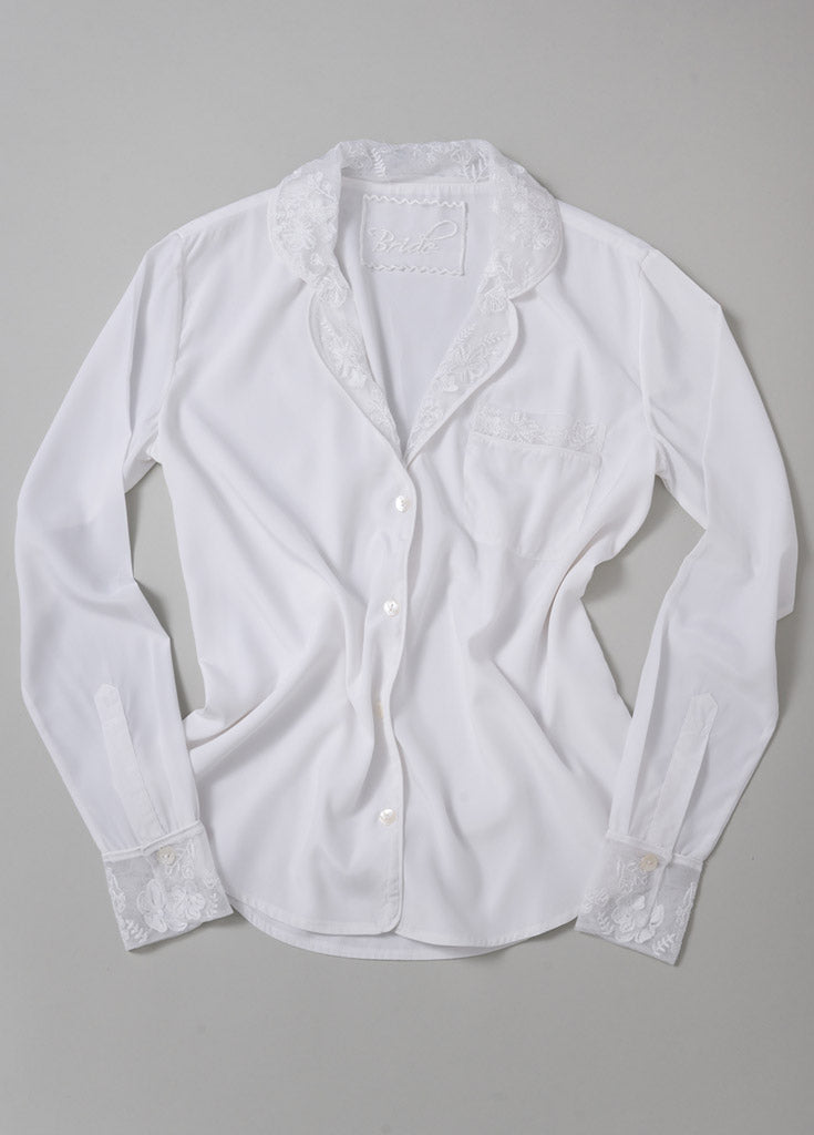 Katelyn Pajama Blouse- White - Robed With Love