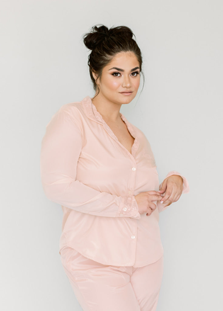 Katelyn Pajama Blouse- Pink - Robed With Love