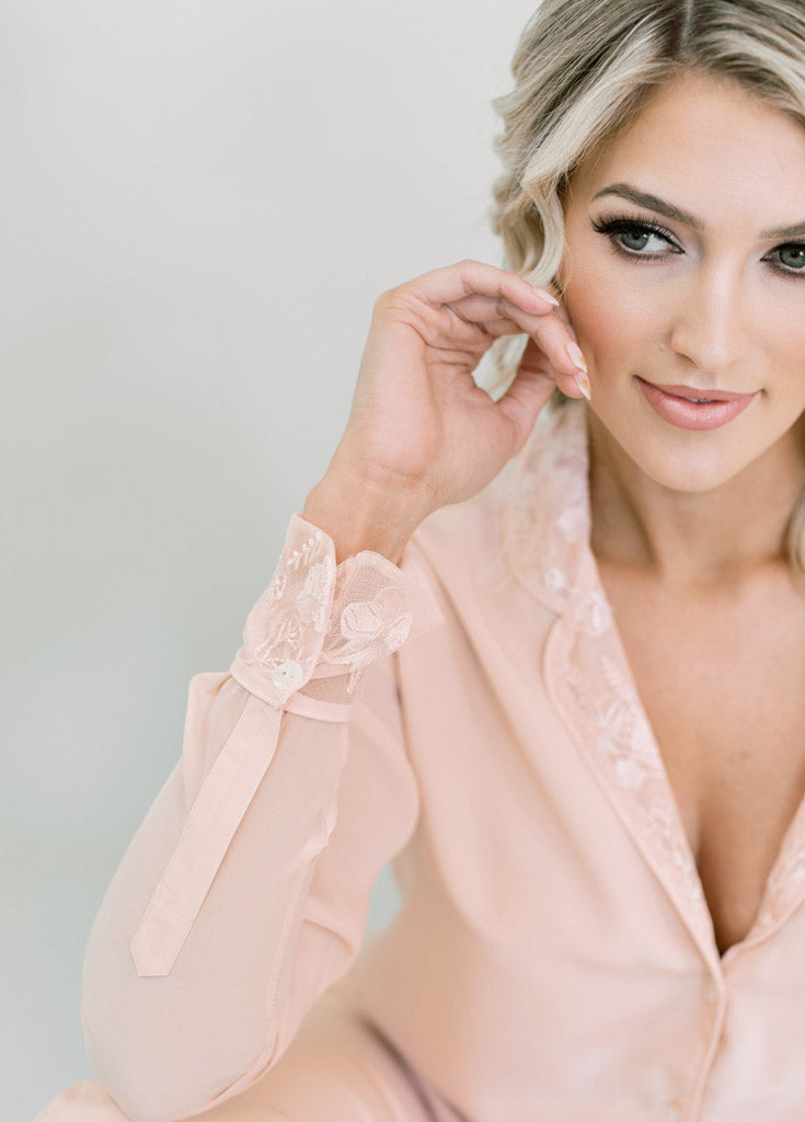 Katelyn Pajama Blouse- Pink - Robed With Love