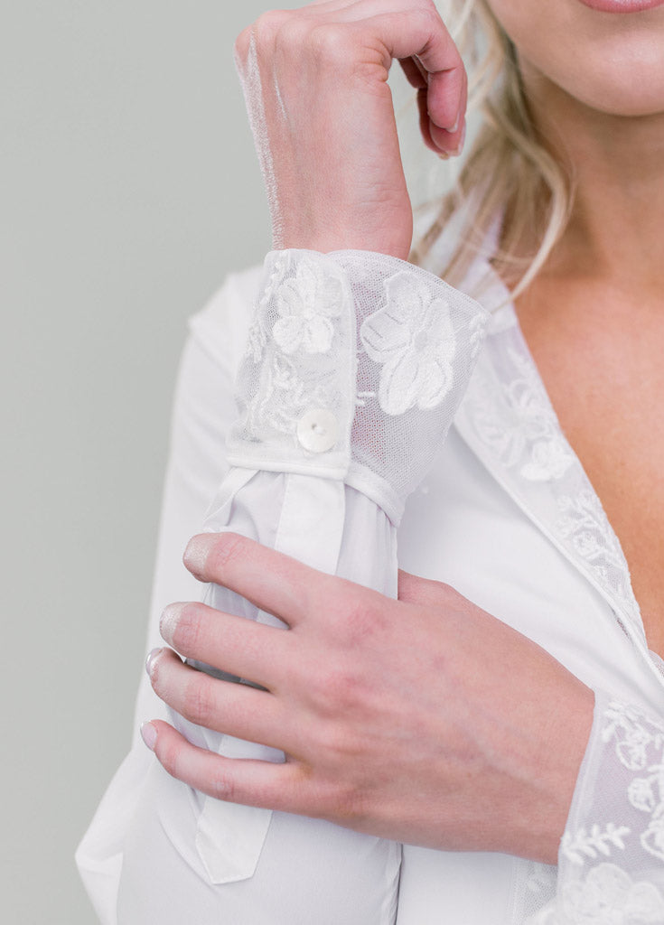 Katelyn Pajama Blouse- White - Robed With Love